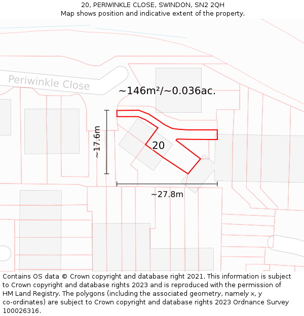 20, PERIWINKLE CLOSE, SWINDON, SN2 2QH: Plot and title map