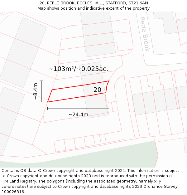 20, PERLE BROOK, ECCLESHALL, STAFFORD, ST21 6AN: Plot and title map