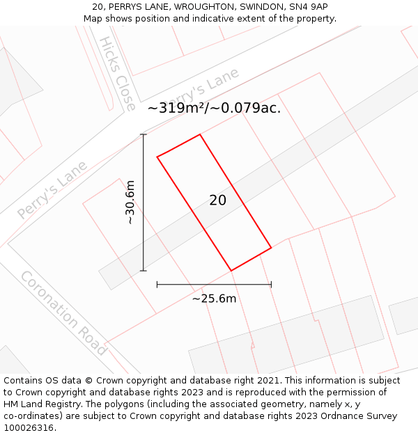 20, PERRYS LANE, WROUGHTON, SWINDON, SN4 9AP: Plot and title map