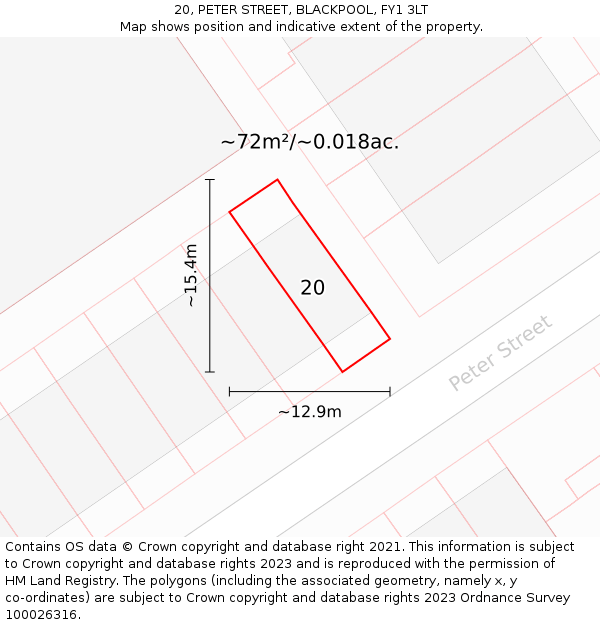 20, PETER STREET, BLACKPOOL, FY1 3LT: Plot and title map