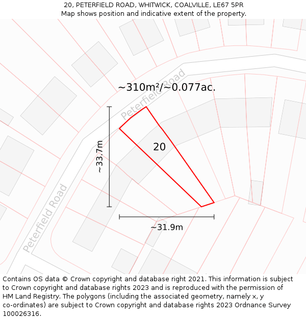 20, PETERFIELD ROAD, WHITWICK, COALVILLE, LE67 5PR: Plot and title map