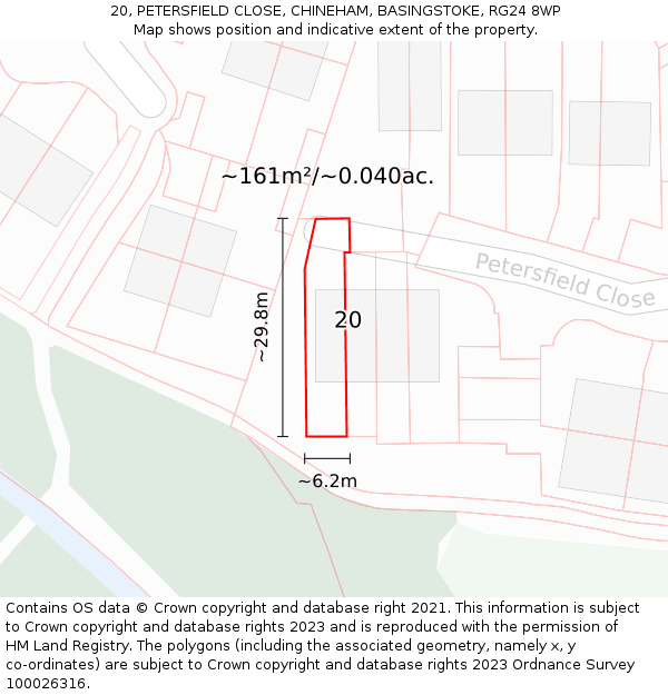 20, PETERSFIELD CLOSE, CHINEHAM, BASINGSTOKE, RG24 8WP: Plot and title map