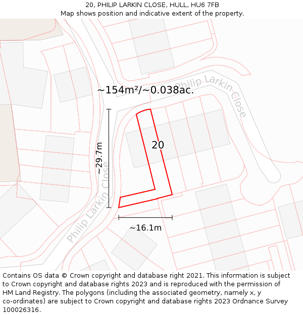 20, PHILIP LARKIN CLOSE, HULL, HU6 7FB: Plot and title map