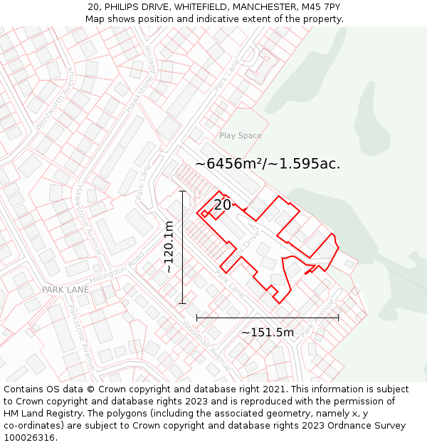 20, PHILIPS DRIVE, WHITEFIELD, MANCHESTER, M45 7PY: Plot and title map