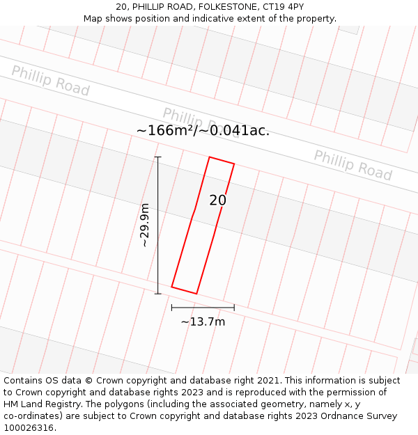 20, PHILLIP ROAD, FOLKESTONE, CT19 4PY: Plot and title map