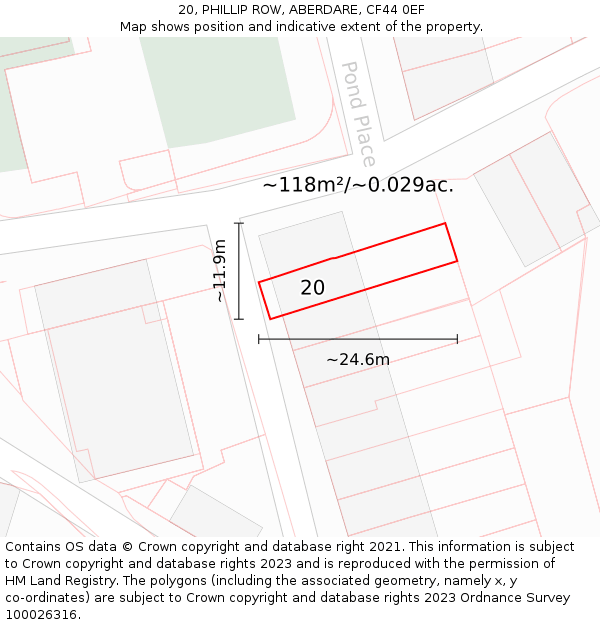 20, PHILLIP ROW, ABERDARE, CF44 0EF: Plot and title map