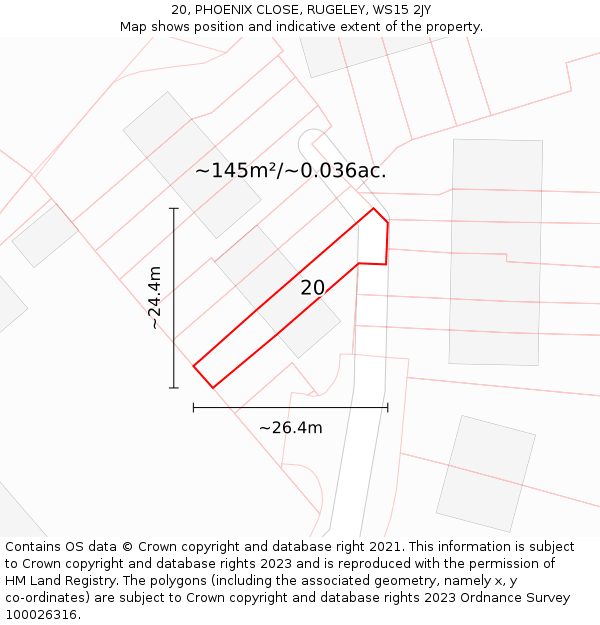 20, PHOENIX CLOSE, RUGELEY, WS15 2JY: Plot and title map