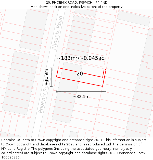 20, PHOENIX ROAD, IPSWICH, IP4 4ND: Plot and title map