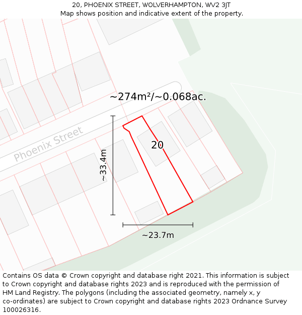20, PHOENIX STREET, WOLVERHAMPTON, WV2 3JT: Plot and title map