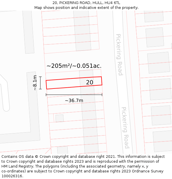 20, PICKERING ROAD, HULL, HU4 6TL: Plot and title map