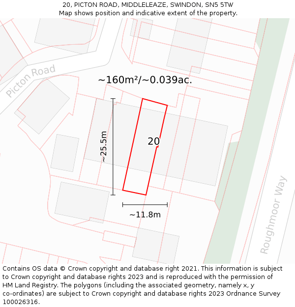 20, PICTON ROAD, MIDDLELEAZE, SWINDON, SN5 5TW: Plot and title map