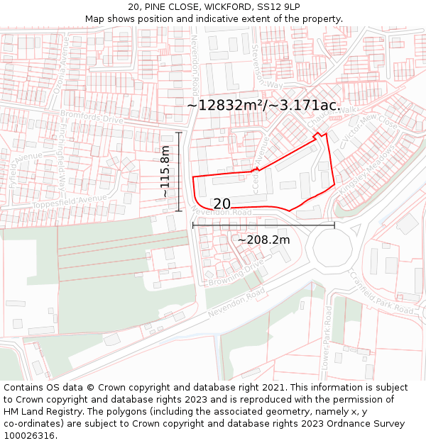 20, PINE CLOSE, WICKFORD, SS12 9LP: Plot and title map