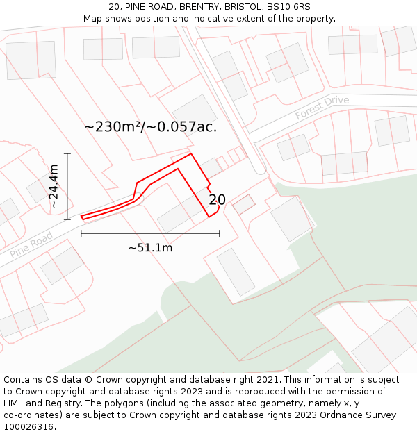 20, PINE ROAD, BRENTRY, BRISTOL, BS10 6RS: Plot and title map