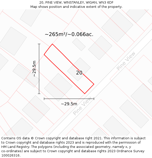 20, PINE VIEW, WINSTANLEY, WIGAN, WN3 6DF: Plot and title map