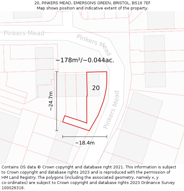 20, PINKERS MEAD, EMERSONS GREEN, BRISTOL, BS16 7EF: Plot and title map