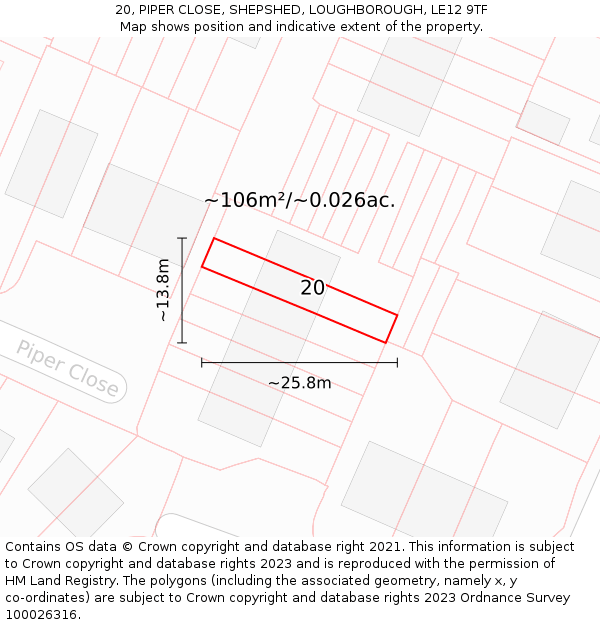 20, PIPER CLOSE, SHEPSHED, LOUGHBOROUGH, LE12 9TF: Plot and title map