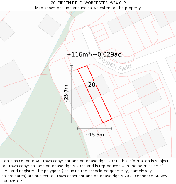 20, PIPPEN FIELD, WORCESTER, WR4 0LP: Plot and title map