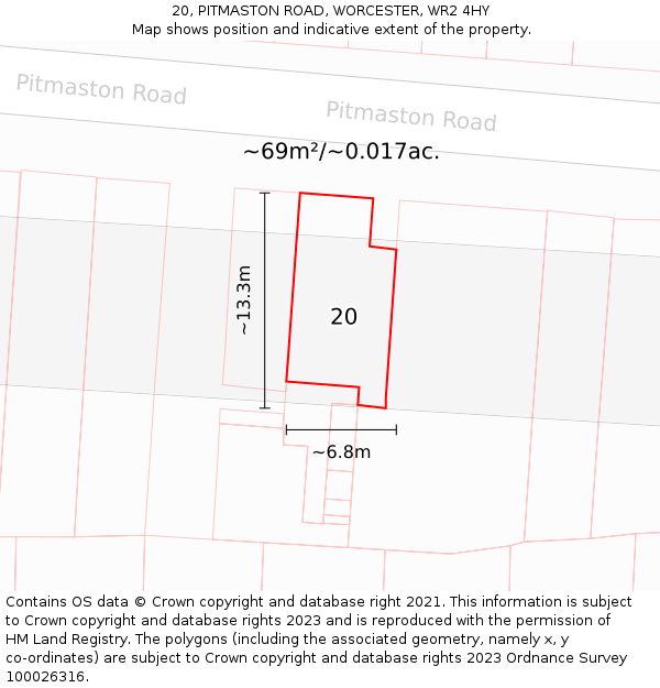 20, PITMASTON ROAD, WORCESTER, WR2 4HY: Plot and title map