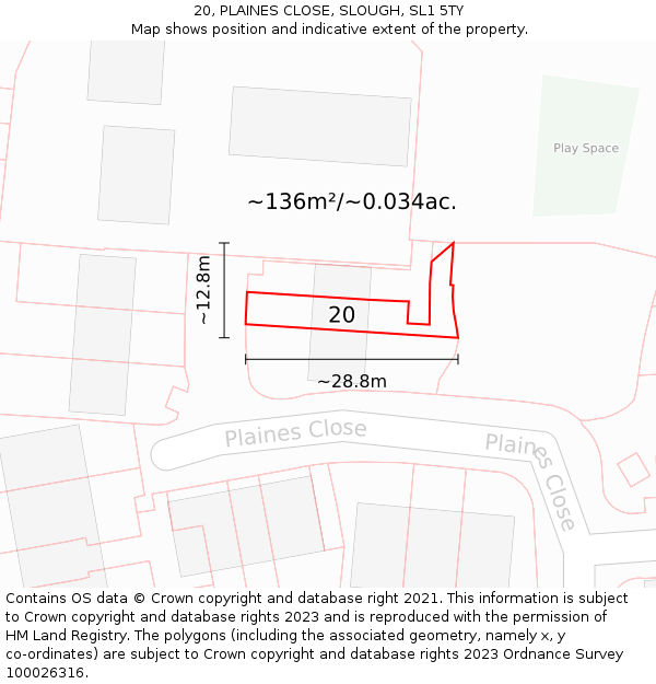 20, PLAINES CLOSE, SLOUGH, SL1 5TY: Plot and title map