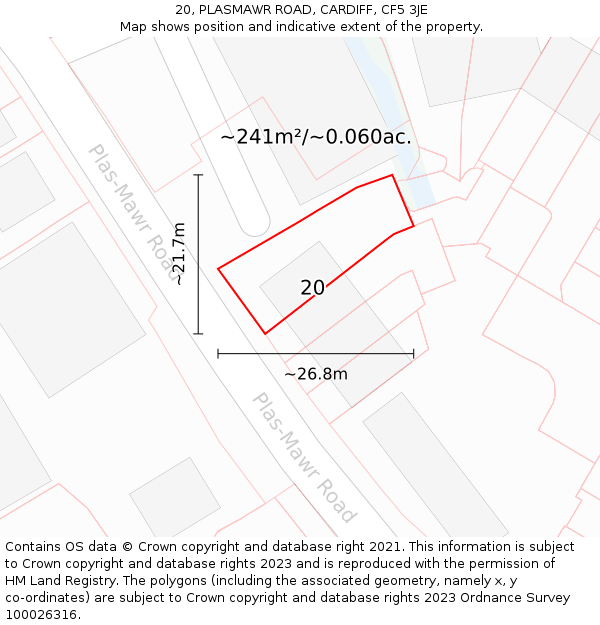 20, PLASMAWR ROAD, CARDIFF, CF5 3JE: Plot and title map