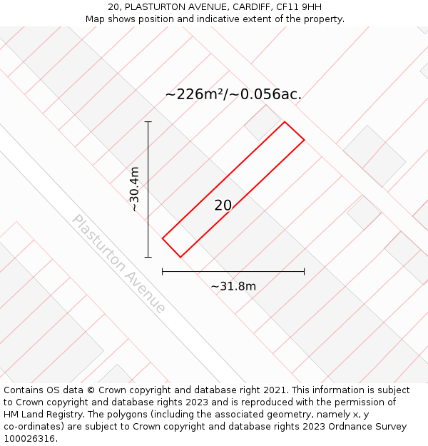 20, PLASTURTON AVENUE, CARDIFF, CF11 9HH: Plot and title map