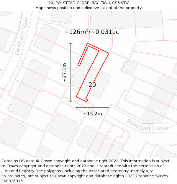 20, POLSTEAD CLOSE, RAYLEIGH, SS6 9TW: Plot and title map
