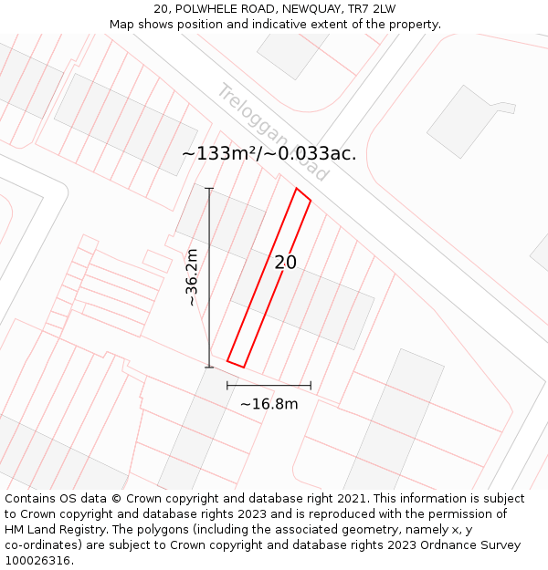 20, POLWHELE ROAD, NEWQUAY, TR7 2LW: Plot and title map