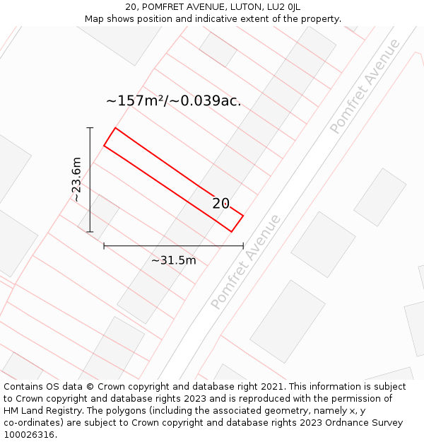 20, POMFRET AVENUE, LUTON, LU2 0JL: Plot and title map