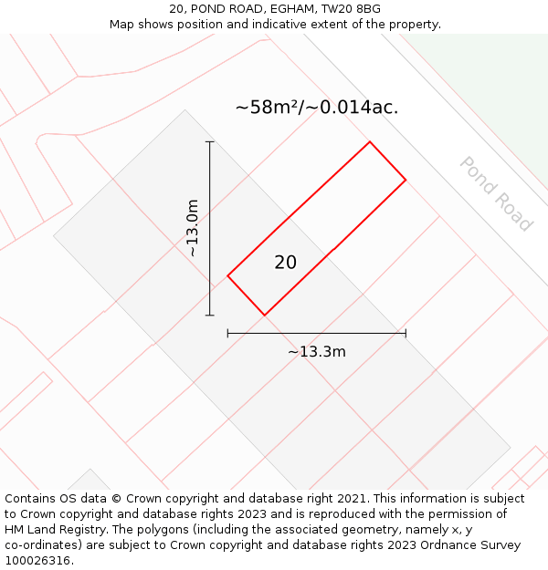 20, POND ROAD, EGHAM, TW20 8BG: Plot and title map