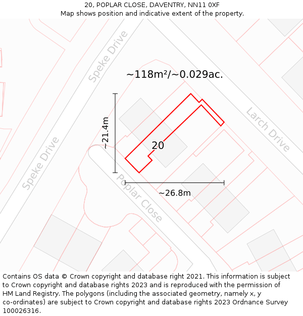 20, POPLAR CLOSE, DAVENTRY, NN11 0XF: Plot and title map