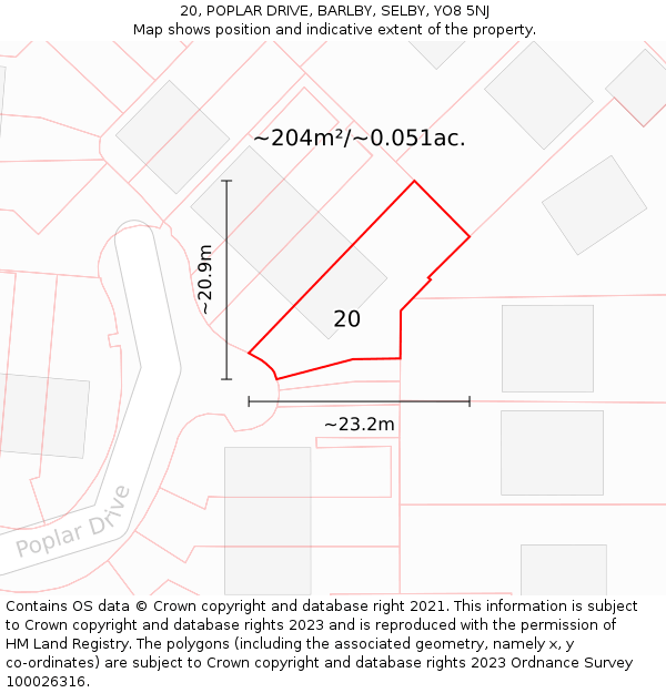 20, POPLAR DRIVE, BARLBY, SELBY, YO8 5NJ: Plot and title map