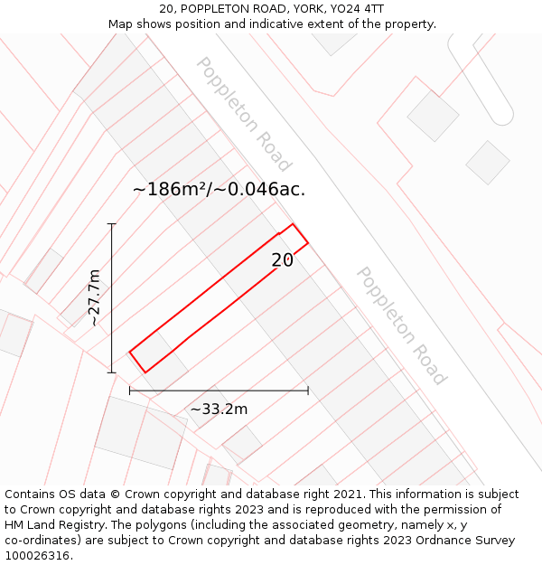 20, POPPLETON ROAD, YORK, YO24 4TT: Plot and title map