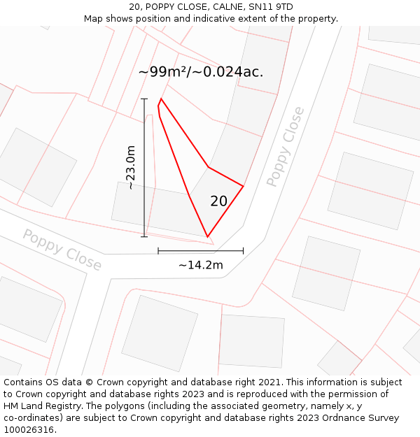 20, POPPY CLOSE, CALNE, SN11 9TD: Plot and title map