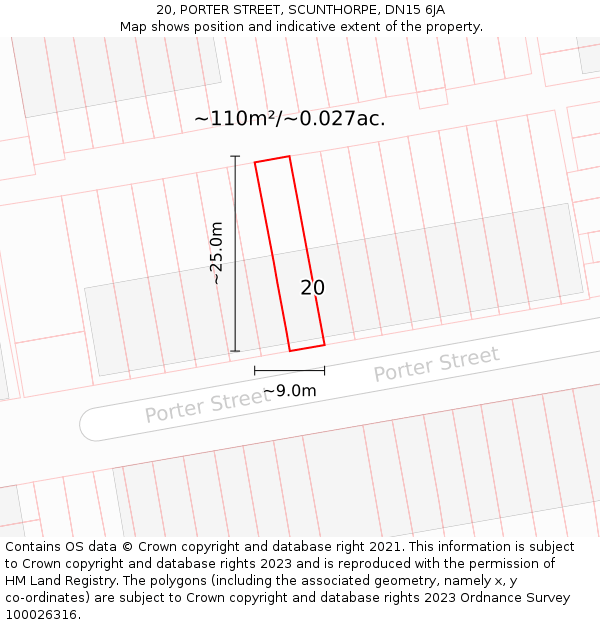 20, PORTER STREET, SCUNTHORPE, DN15 6JA: Plot and title map