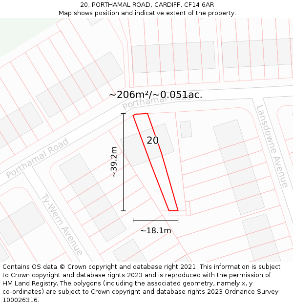 20, PORTHAMAL ROAD, CARDIFF, CF14 6AR: Plot and title map