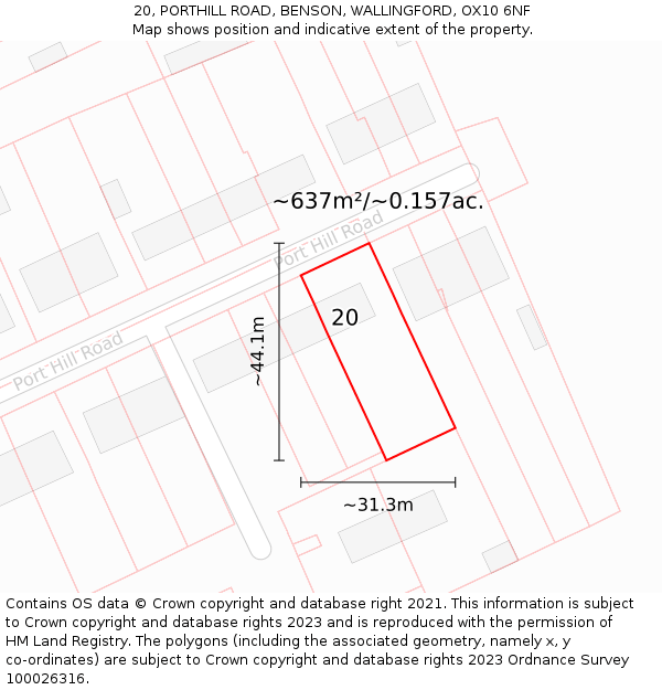 20, PORTHILL ROAD, BENSON, WALLINGFORD, OX10 6NF: Plot and title map