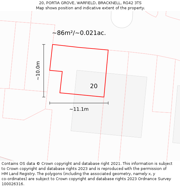 20, PORTIA GROVE, WARFIELD, BRACKNELL, RG42 3TS: Plot and title map