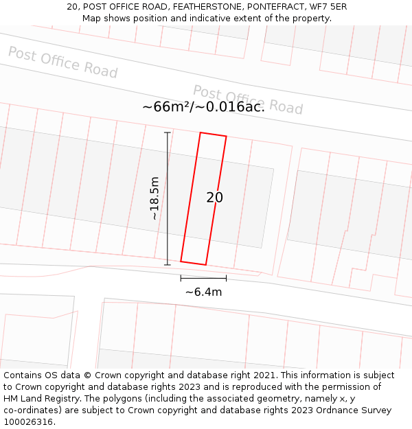 20, POST OFFICE ROAD, FEATHERSTONE, PONTEFRACT, WF7 5ER: Plot and title map