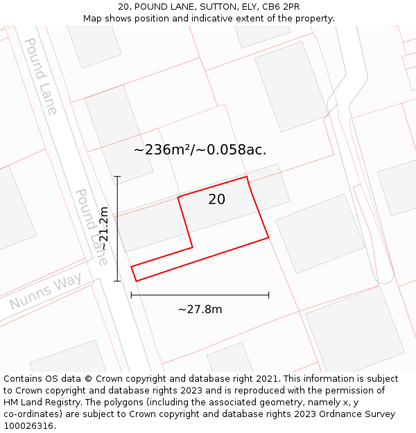 20, POUND LANE, SUTTON, ELY, CB6 2PR: Plot and title map