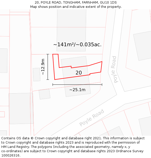 20, POYLE ROAD, TONGHAM, FARNHAM, GU10 1DS: Plot and title map
