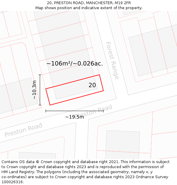 20, PRESTON ROAD, MANCHESTER, M19 2FR: Plot and title map