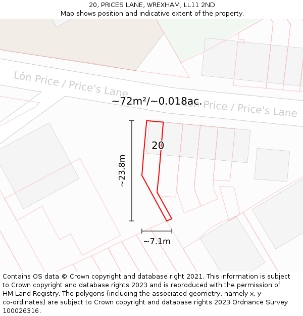 20, PRICES LANE, WREXHAM, LL11 2ND: Plot and title map