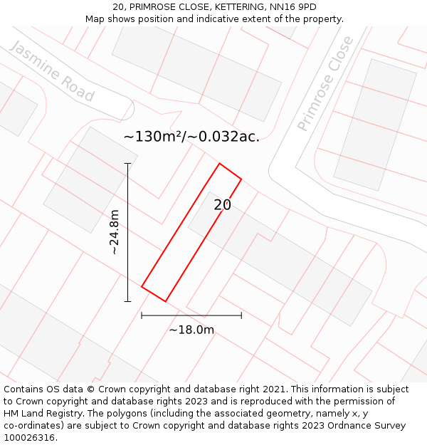 20, PRIMROSE CLOSE, KETTERING, NN16 9PD: Plot and title map