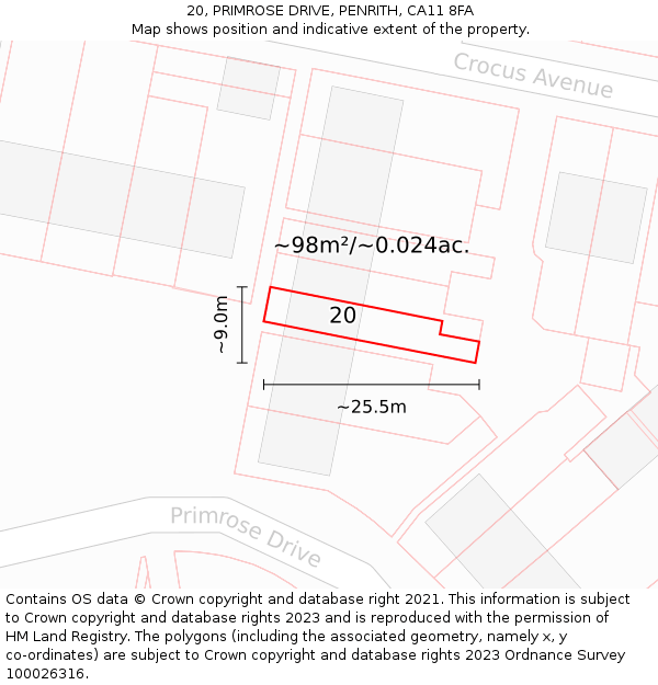 20, PRIMROSE DRIVE, PENRITH, CA11 8FA: Plot and title map