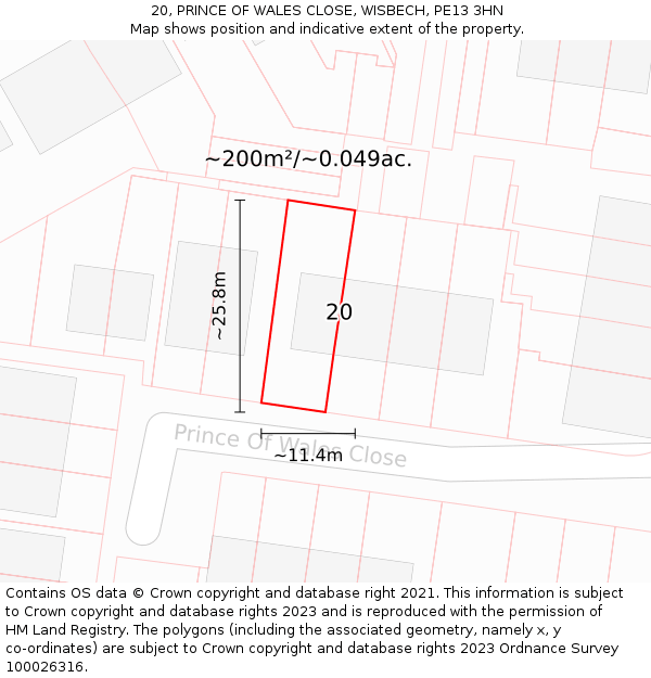 20, PRINCE OF WALES CLOSE, WISBECH, PE13 3HN: Plot and title map