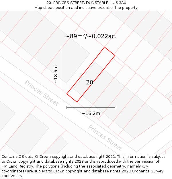 20, PRINCES STREET, DUNSTABLE, LU6 3AX: Plot and title map