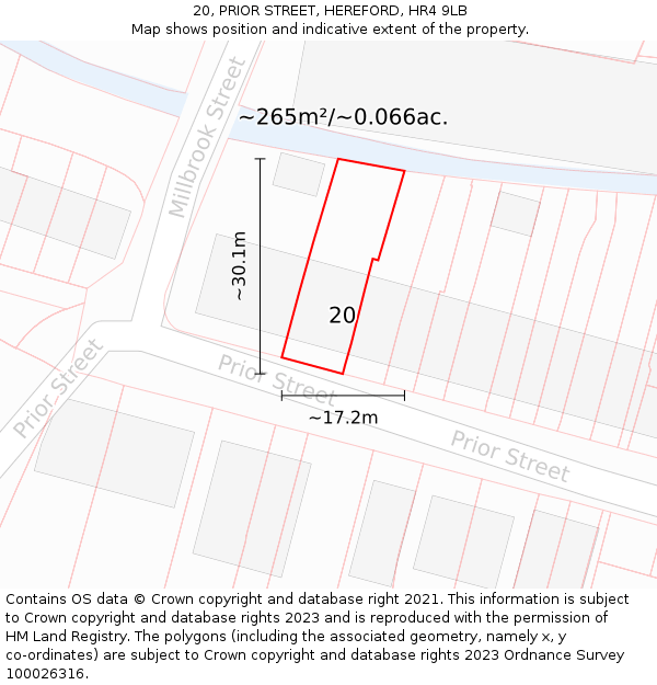 20, PRIOR STREET, HEREFORD, HR4 9LB: Plot and title map