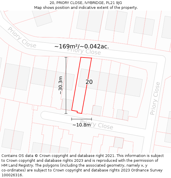 20, PRIORY CLOSE, IVYBRIDGE, PL21 9JG: Plot and title map