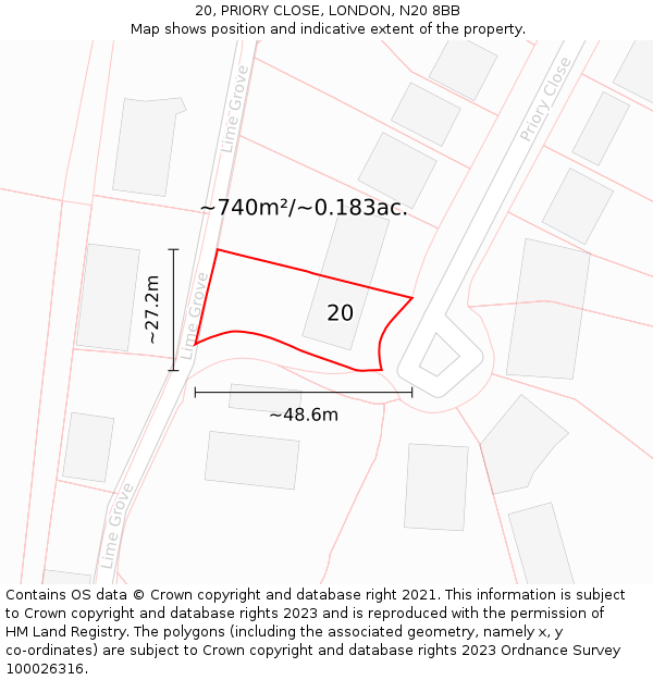 20, PRIORY CLOSE, LONDON, N20 8BB: Plot and title map