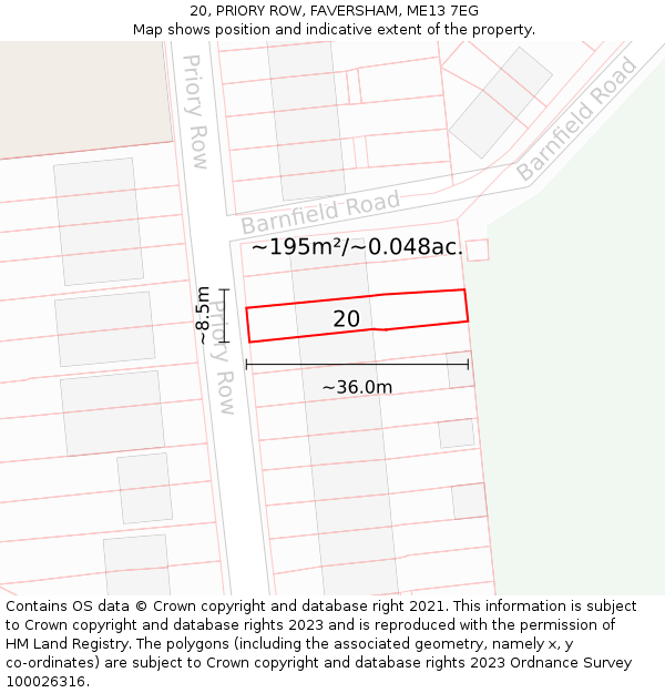 20, PRIORY ROW, FAVERSHAM, ME13 7EG: Plot and title map